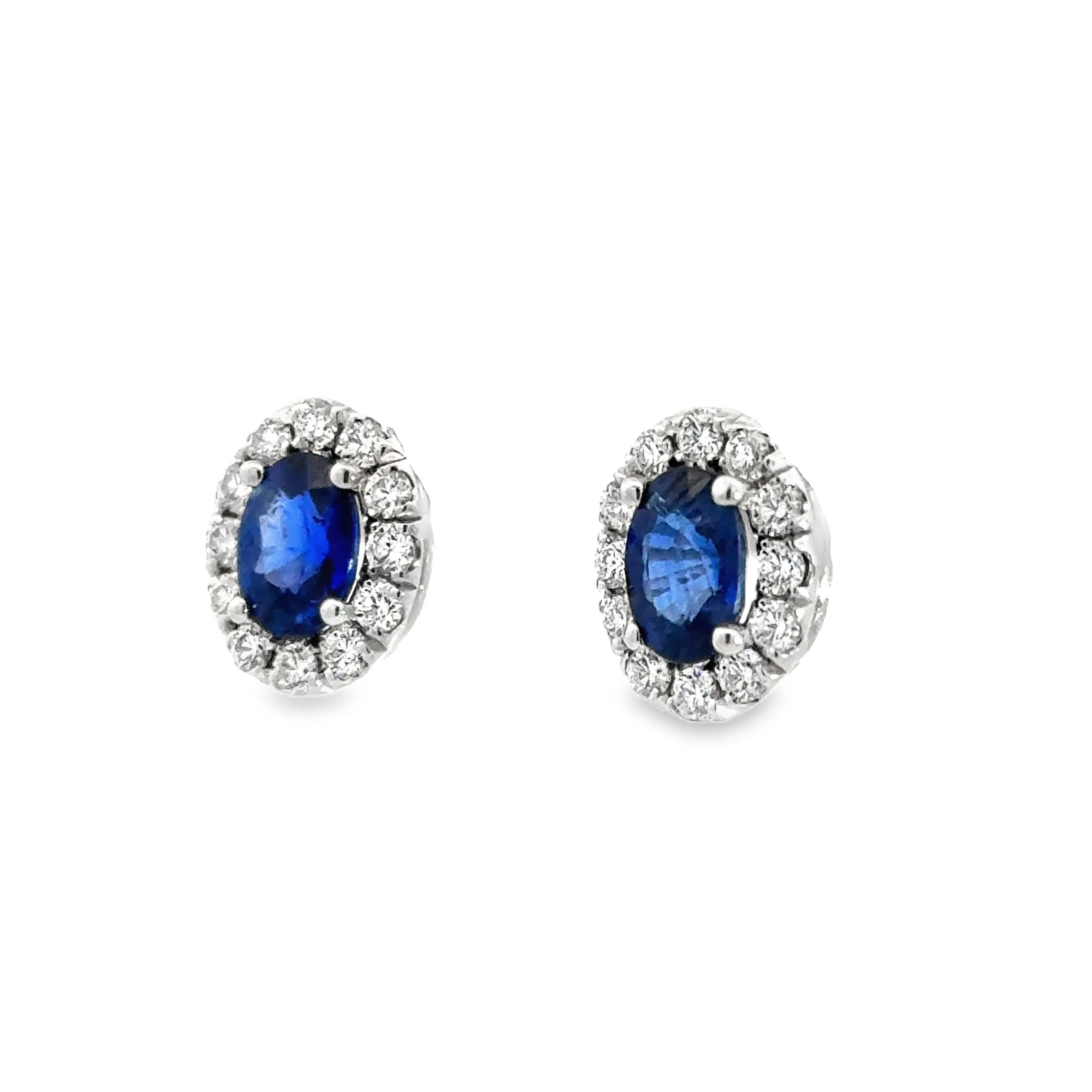 Diamond Halo and Sapphire Oval Shaped Stud Earrings