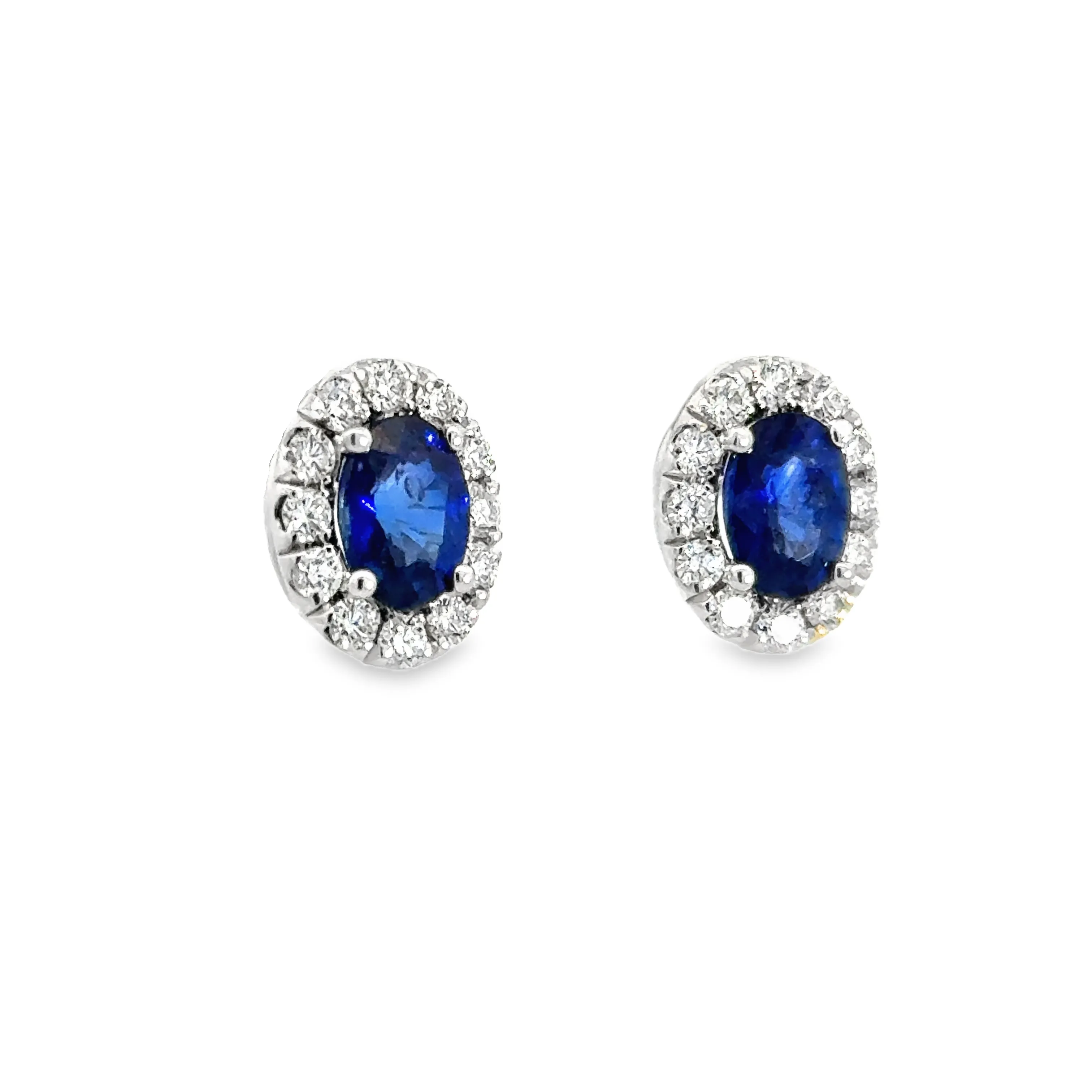 Diamond Halo and Sapphire Oval Shaped Stud Earrings