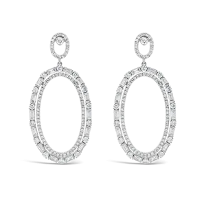 Diamond Open Oval Design Dangle Earrings