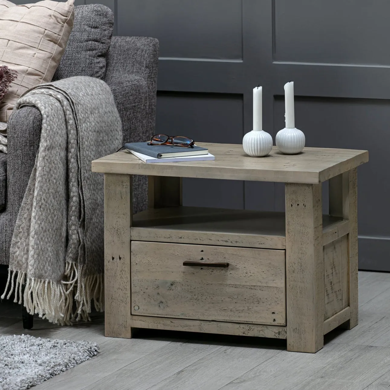 Distressed Pine Low Side Table