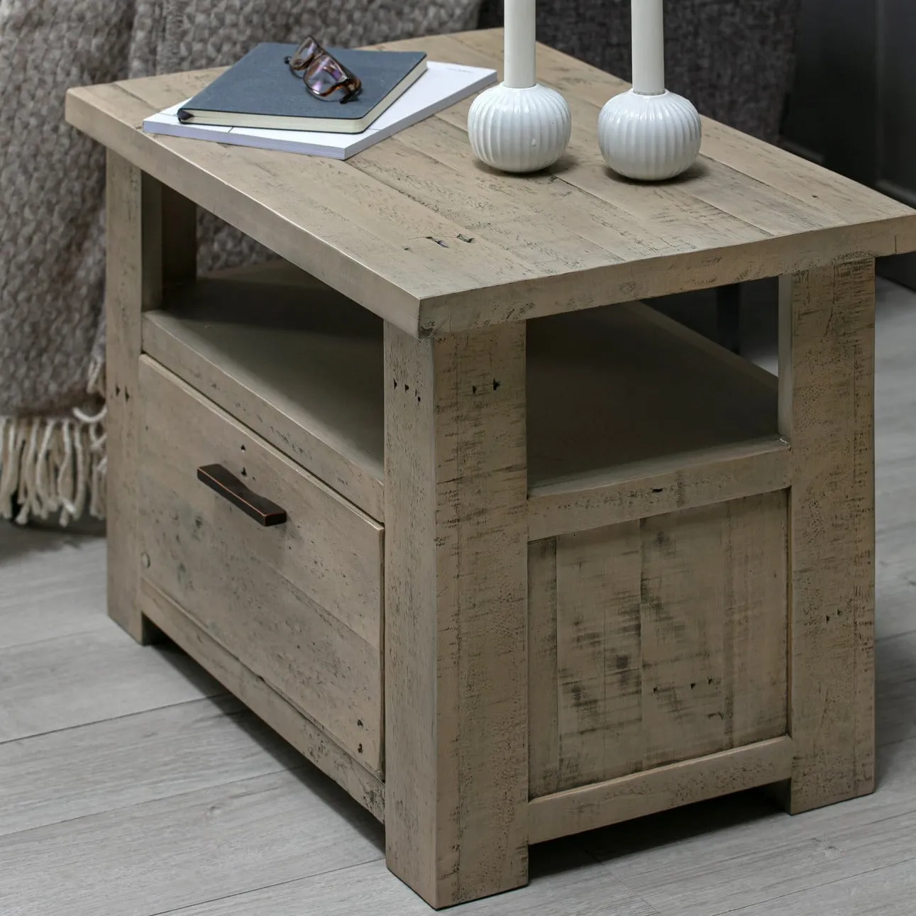 Distressed Pine Low Side Table