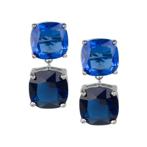 Double Blue Sapphire Cushion Drop Earrings