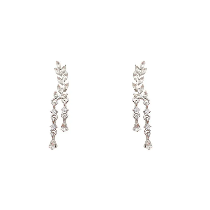 E1321 - Leaf zircon net earrings