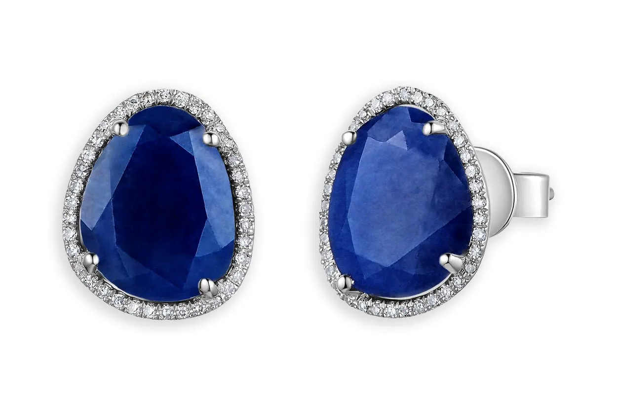 Earrings Slabs 14kt Gold Sapphire & Diamonds