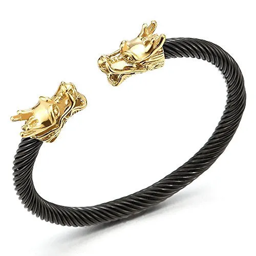 Elastic Adjustable Mens Dragon Bracelet Steel Bangle Cuff Bracelet Polished