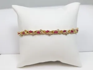 Elegant 7.25" 14k Yellow Gold Natural Ruby Diamond Custom Bracelet