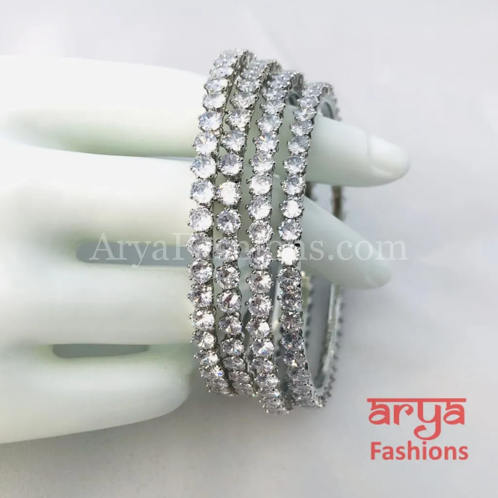 Elegant Silver Cubic Zirconia Bangles