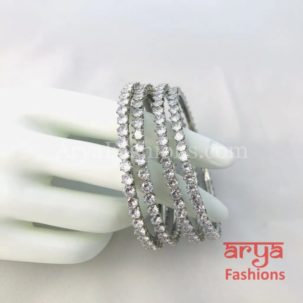 Elegant Silver Cubic Zirconia Bangles