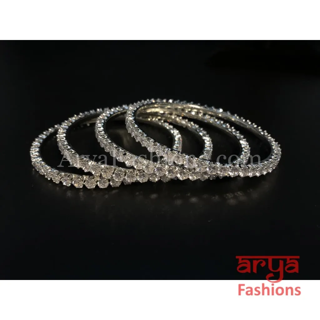 Elegant Silver Cubic Zirconia Bangles