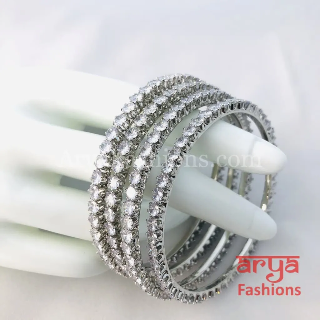 Elegant Silver Cubic Zirconia Bangles