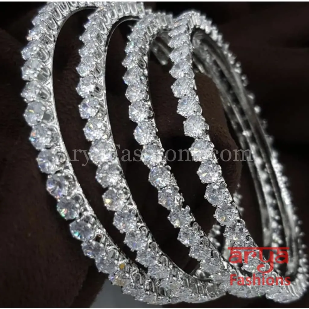 Elegant Silver Cubic Zirconia Bangles