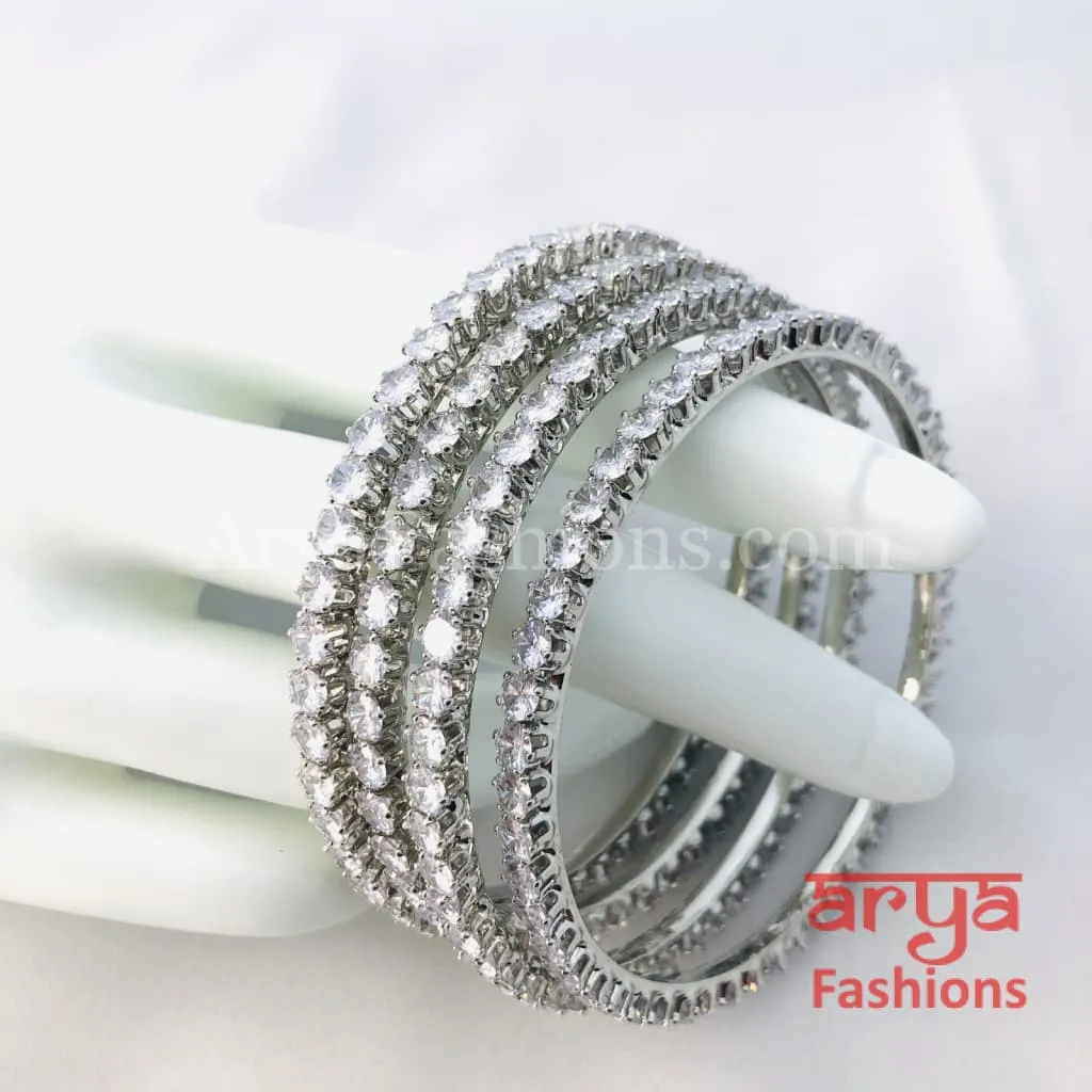 Elegant Silver Cubic Zirconia Bangles