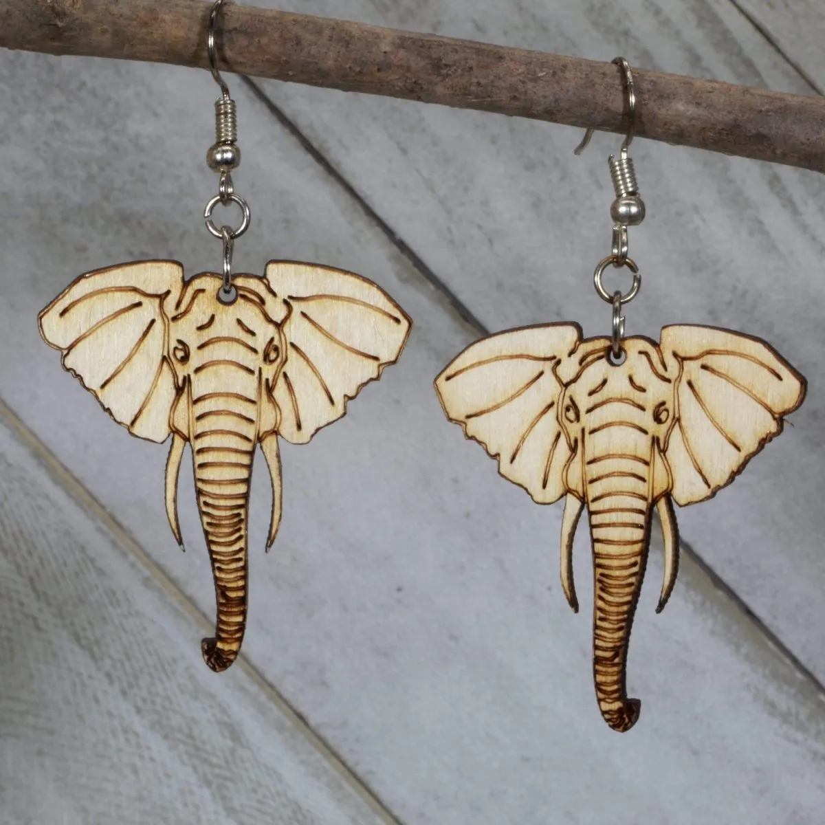 Elephant Head Wooden Dangle Earrings by Cate's Concepts, LLC