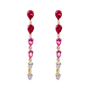 Elongate Pear Shape Drop Earrings - Ruby and Pink Sapphire