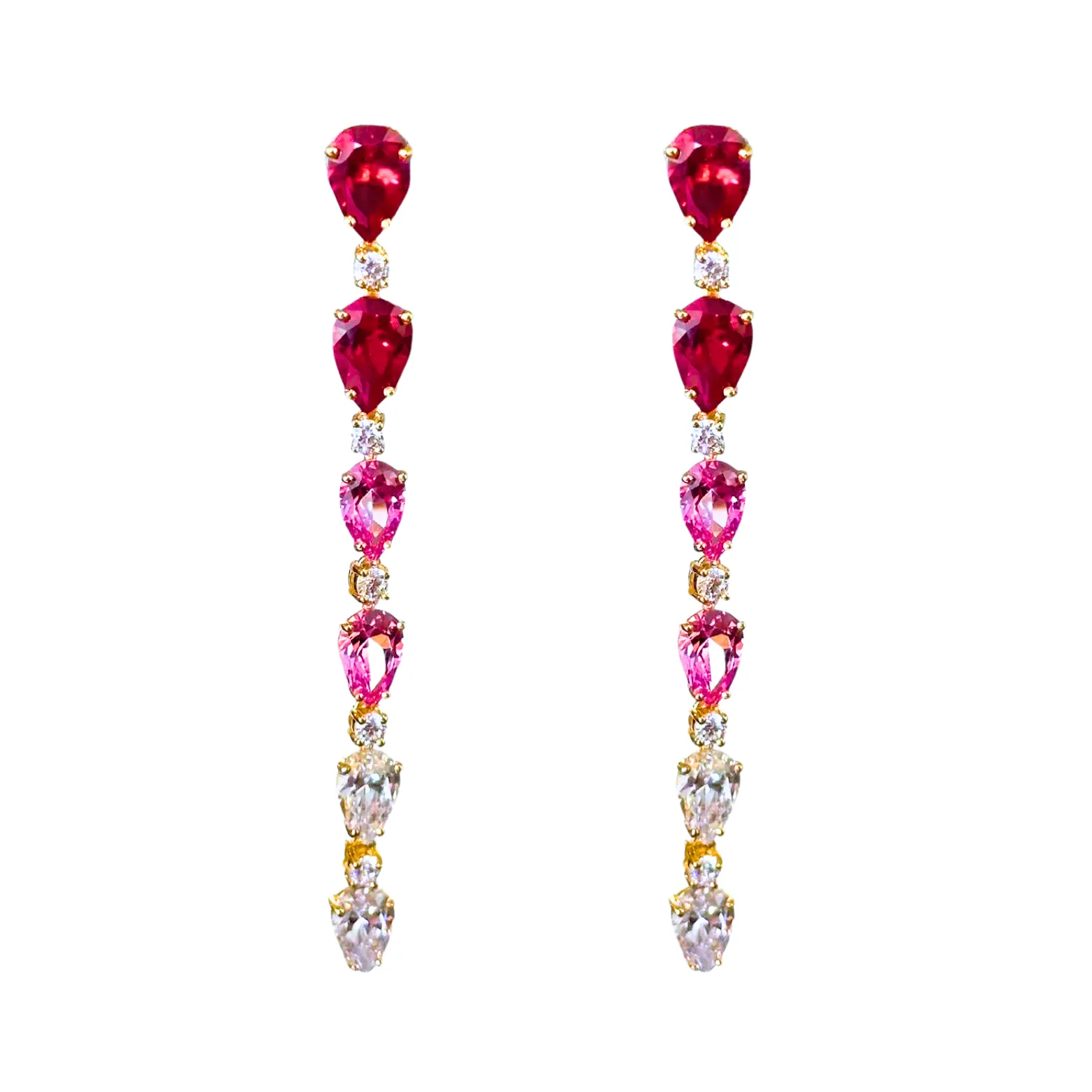 Elongate Pear Shape Drop Earrings - Ruby and Pink Sapphire