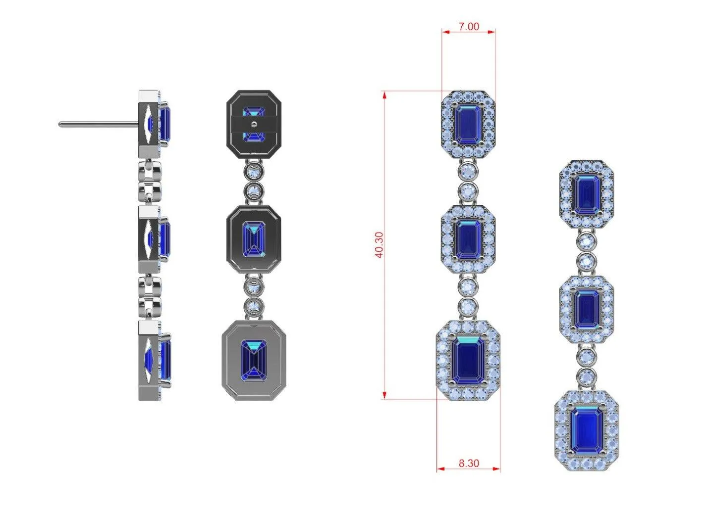 Emerald cut Sapphire 1 carat Diamond Halo earrings