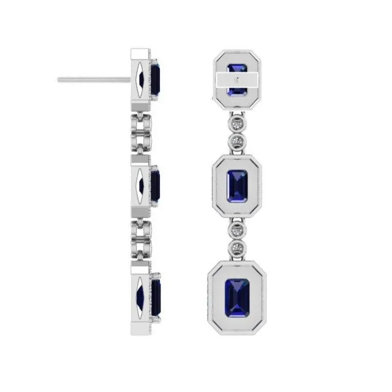 Emerald cut Sapphire 1 carat Diamond Halo earrings