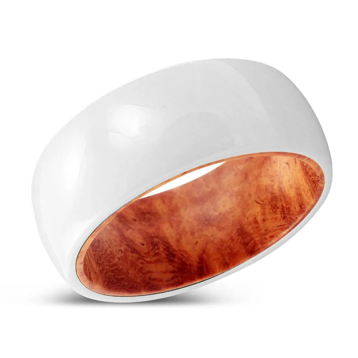 ENRICH | Red Burl Wood, White Ceramic Ring, Domed