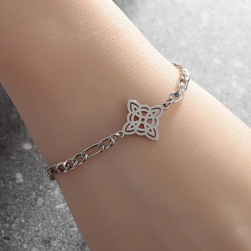 Exquisite Hollow Flower Box Chain Cuff Witch Knot Bracelet High Quality Stainless Steel Trendy Punk Witch Bracelet Jewelry