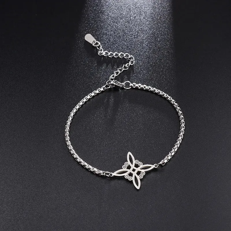 Exquisite Hollow Flower Box Chain Cuff Witch Knot Bracelet High Quality Stainless Steel Trendy Punk Witch Bracelet Jewelry