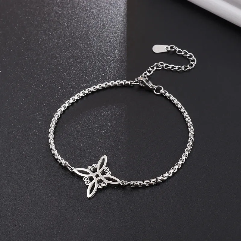 Exquisite Hollow Flower Box Chain Cuff Witch Knot Bracelet High Quality Stainless Steel Trendy Punk Witch Bracelet Jewelry