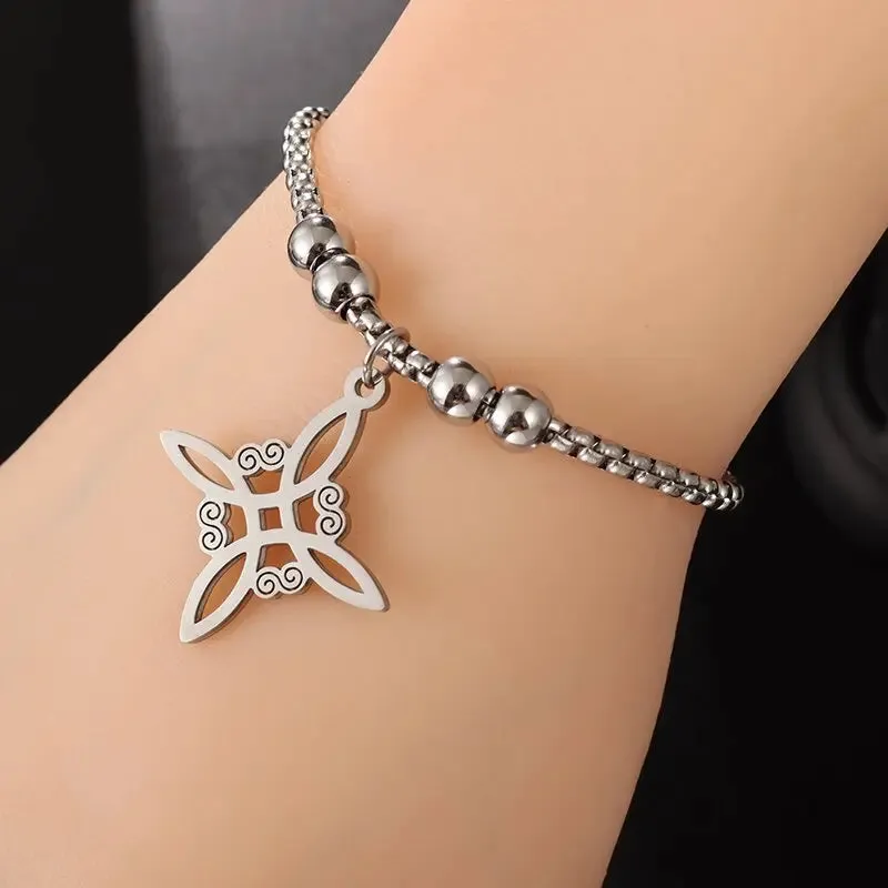 Exquisite Hollow Flower Box Chain Cuff Witch Knot Bracelet High Quality Stainless Steel Trendy Punk Witch Bracelet Jewelry