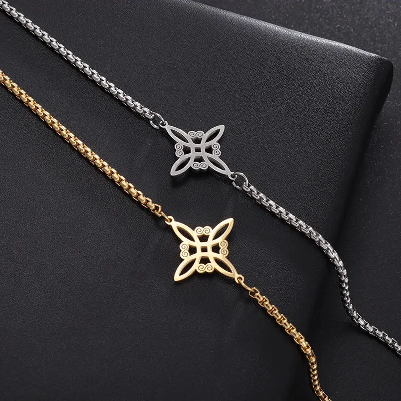 Exquisite Hollow Flower Box Chain Cuff Witch Knot Bracelet High Quality Stainless Steel Trendy Punk Witch Bracelet Jewelry