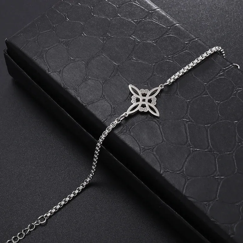 Exquisite Hollow Flower Box Chain Cuff Witch Knot Bracelet High Quality Stainless Steel Trendy Punk Witch Bracelet Jewelry