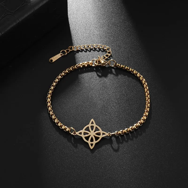 Exquisite Hollow Flower Box Chain Cuff Witch Knot Bracelet High Quality Stainless Steel Trendy Punk Witch Bracelet Jewelry