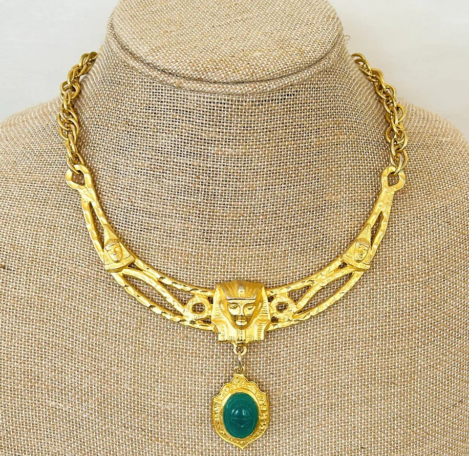 Extremely rare signed CARLYLE vintage Egyptian style statement necklace.