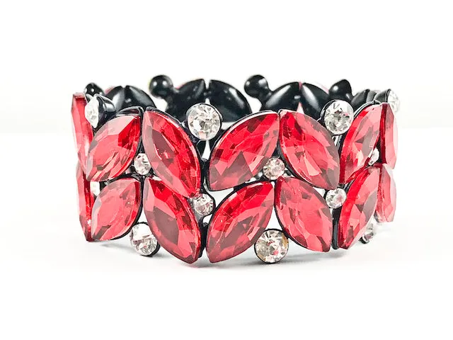 Fancy Unique Sharp Stylish Red Stones Stretch Fashion Bracelet