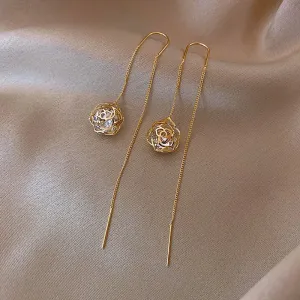 Fashion Elegant Zircon Flower Long Tassel Korean Luxury New Earring