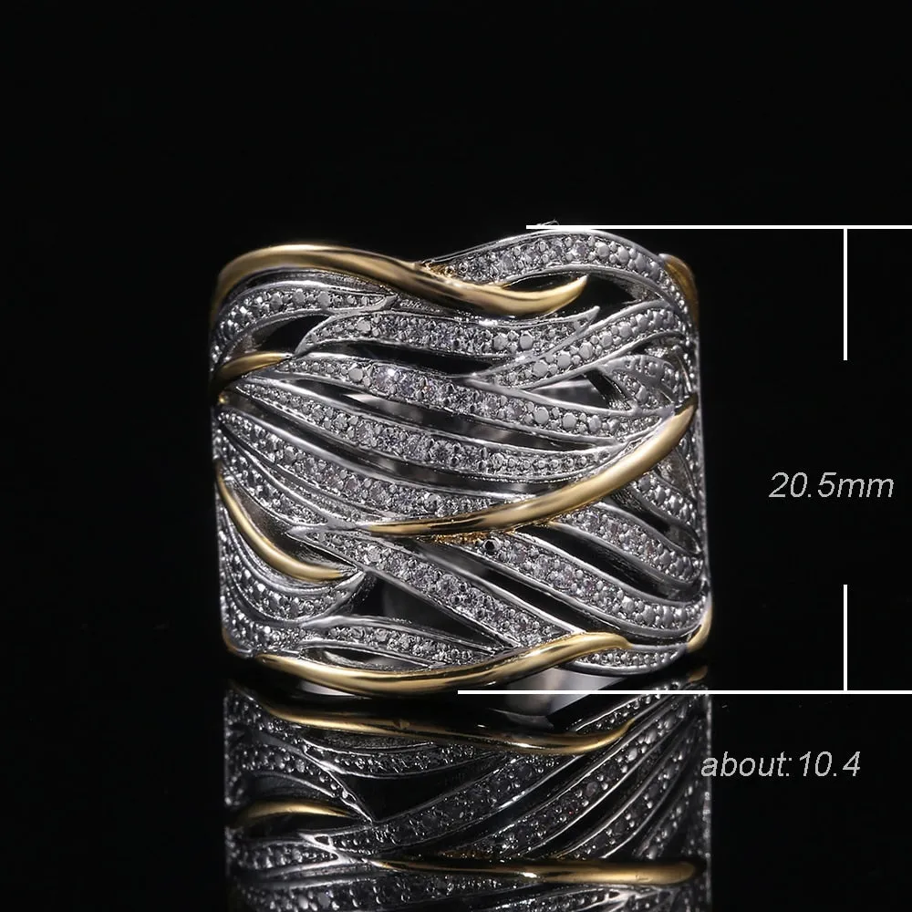 Fashion Jewelry Hollow Geometric Puzzle Ring with Zircon in Silver Color