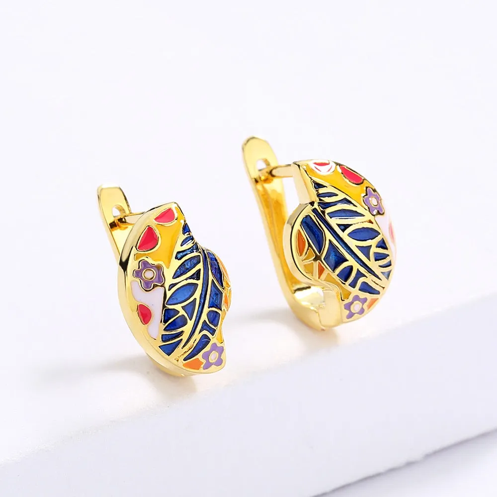 Fashion Jewelry Small Color Flower Enamel Hoop Earrings for Women in Gold Silver