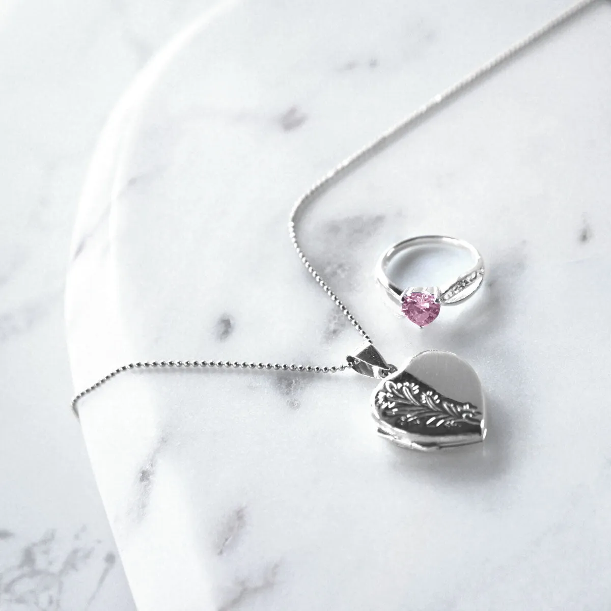 Floral Detail Sterling Silver Heart Locket