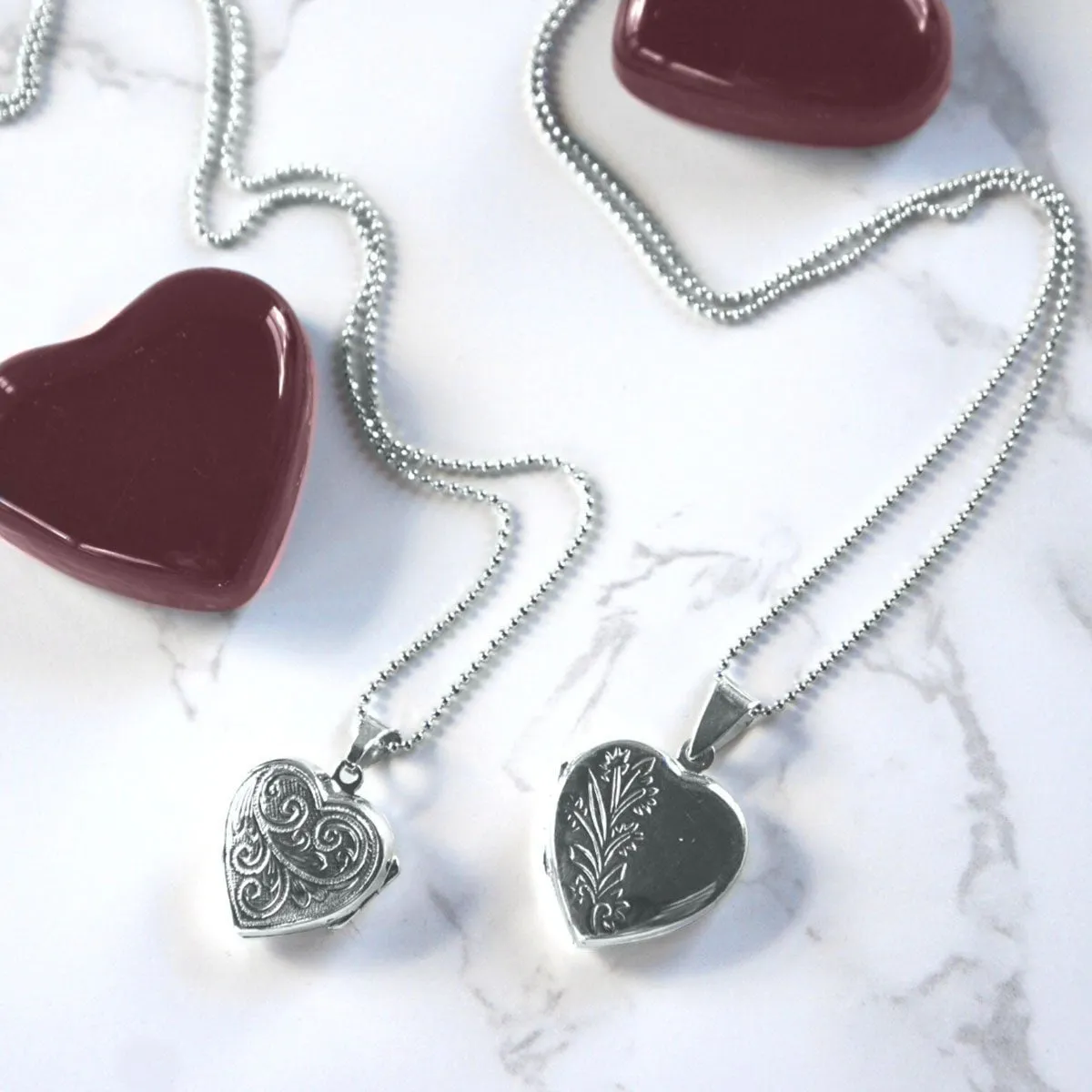 Floral Detail Sterling Silver Heart Locket