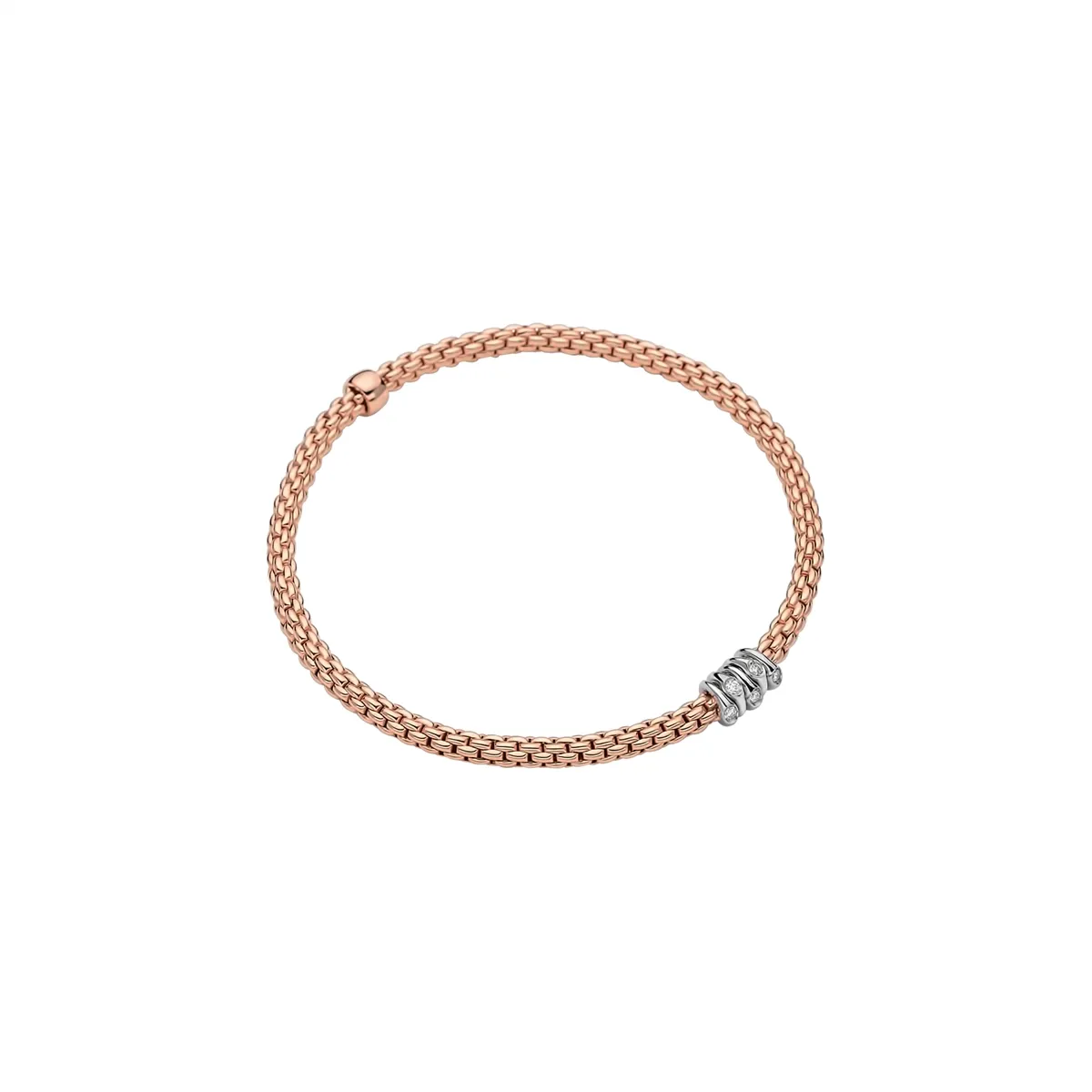 Fope 18K Rose Gold Prima Collection Bracelet with White Gold Diamond Rondels, Large Size