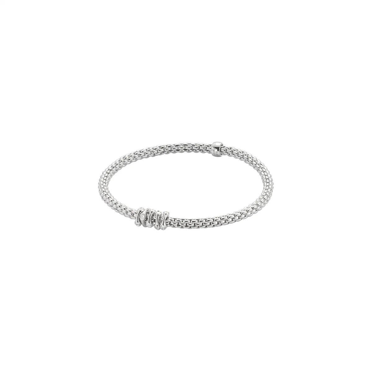 Fope 18K White Gold Prima Collection Bracelet with Diamonds, Medium Size