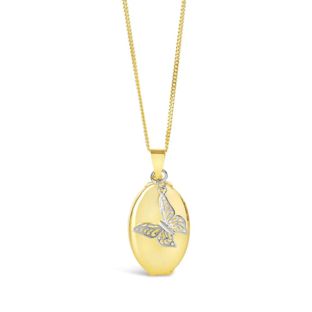 Four Photo Oval Butterfly Locket | Gold