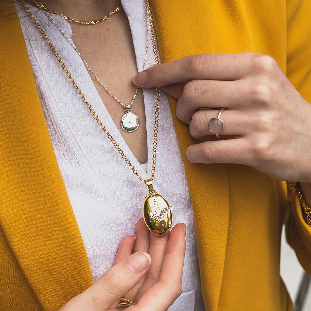 Four Photo Oval Butterfly Locket | Gold