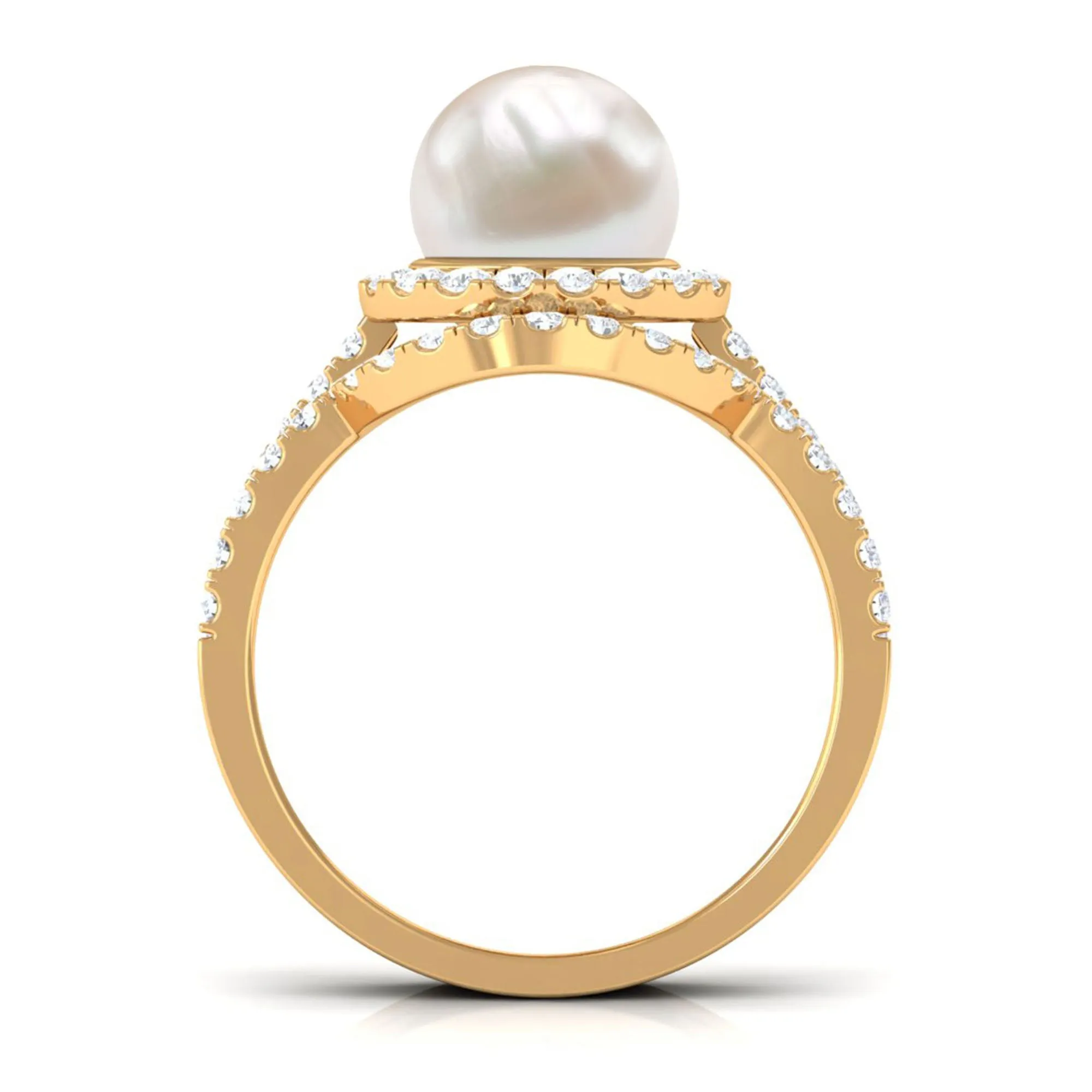 Freshwater Pearl and Diamond Halo Wedding Ring Set