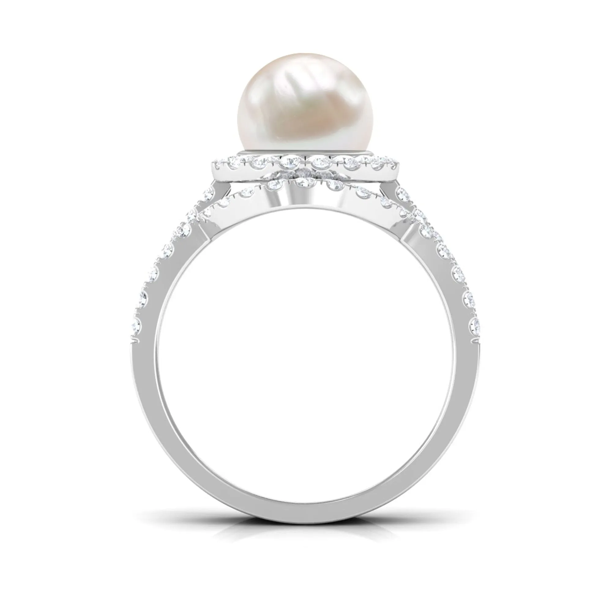 Freshwater Pearl and Diamond Halo Wedding Ring Set