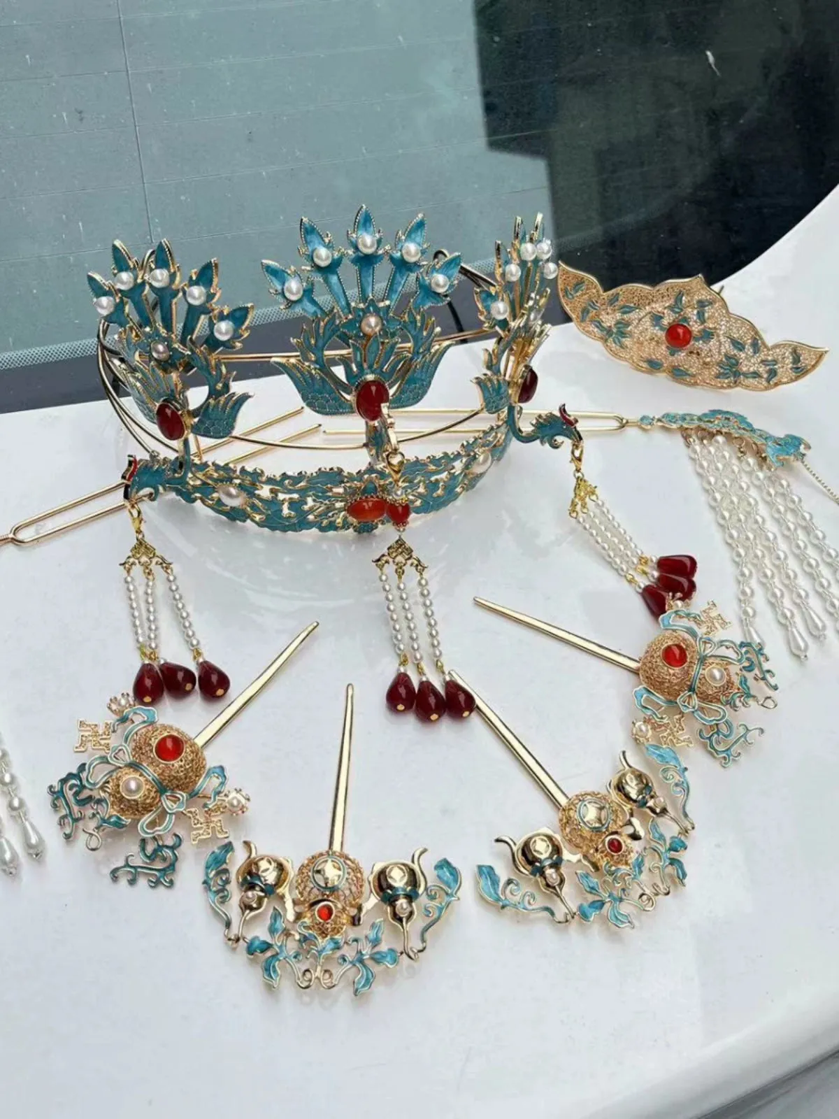 Frost 霜 Ming Dynasty Turquoise Phoenix Hairpin Set