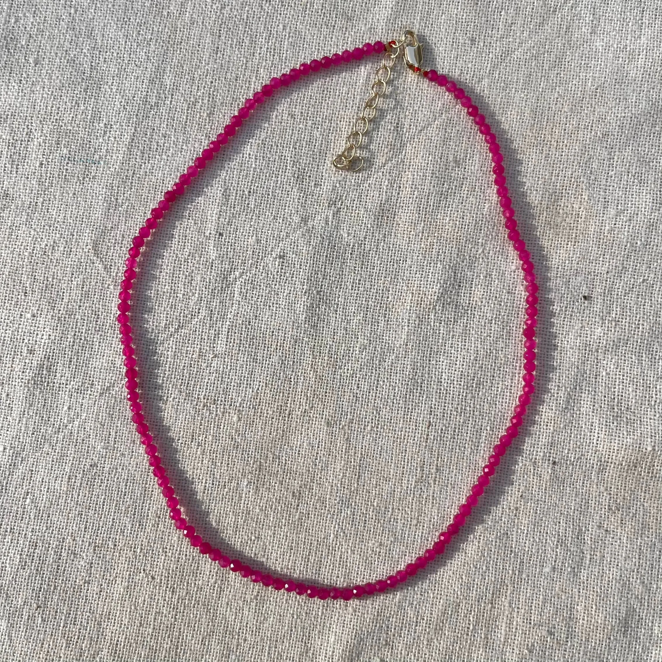 Fuchsia Jade 3mm Facet Beaded Necklace - Compassion