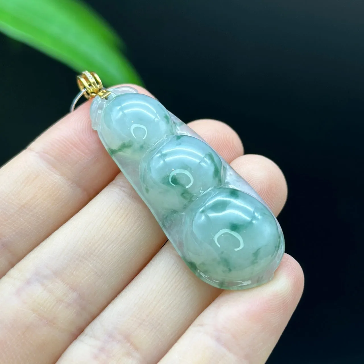 Genuine Ice Green Jadeite Jade Fu Dou Necklace With White Gold VSI Diamond Bail