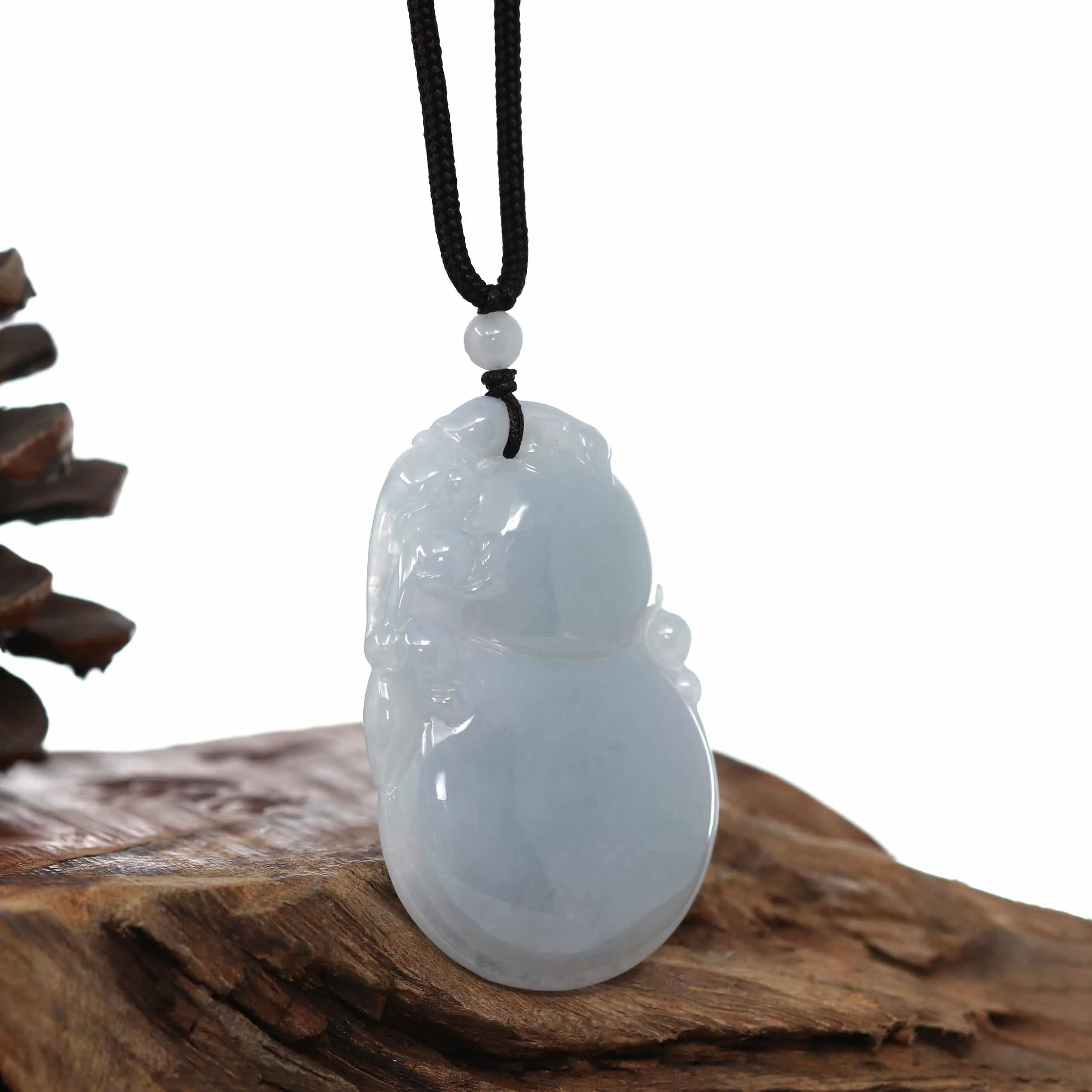 Genuine Lavender Jadeite Jade "Good Luck HuLu with Dragon" Pendant Necklace With Real Jadeite Bead Necklace