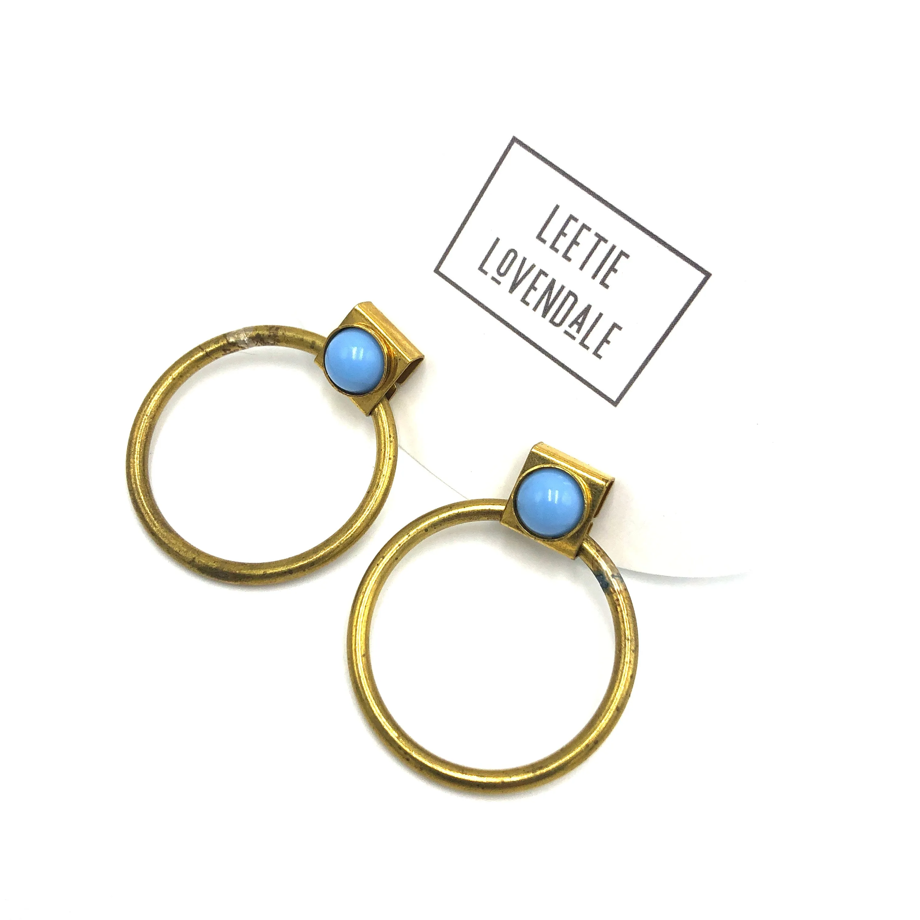 Geometry Blue Brass Hoops