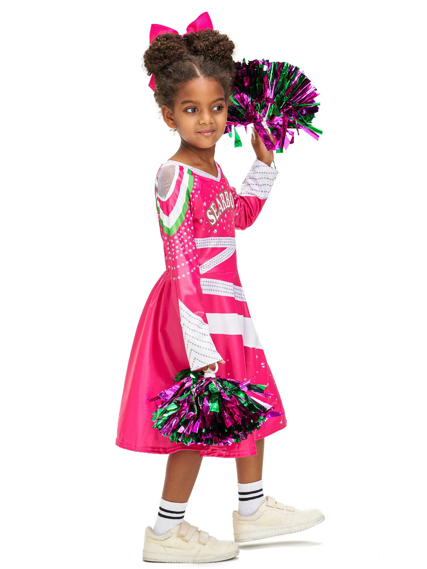 Girls Cheerleader Dress Pompoms Hairpin Set Halloween Costume