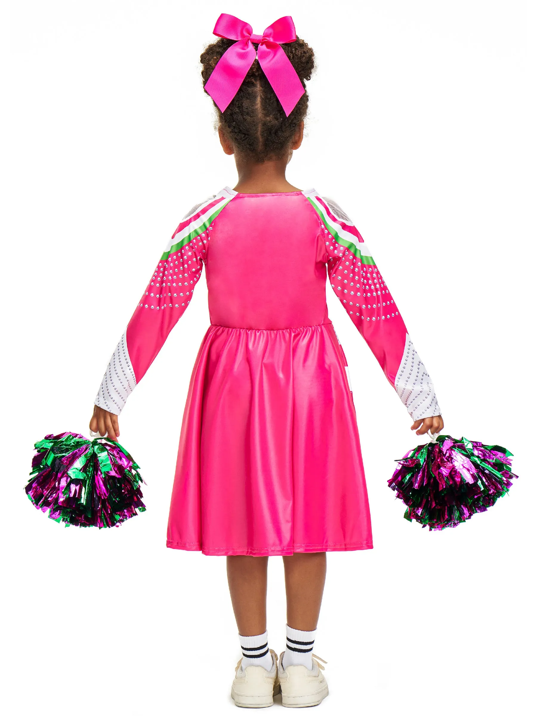 Girls Cheerleader Dress Pompoms Hairpin Set Halloween Costume