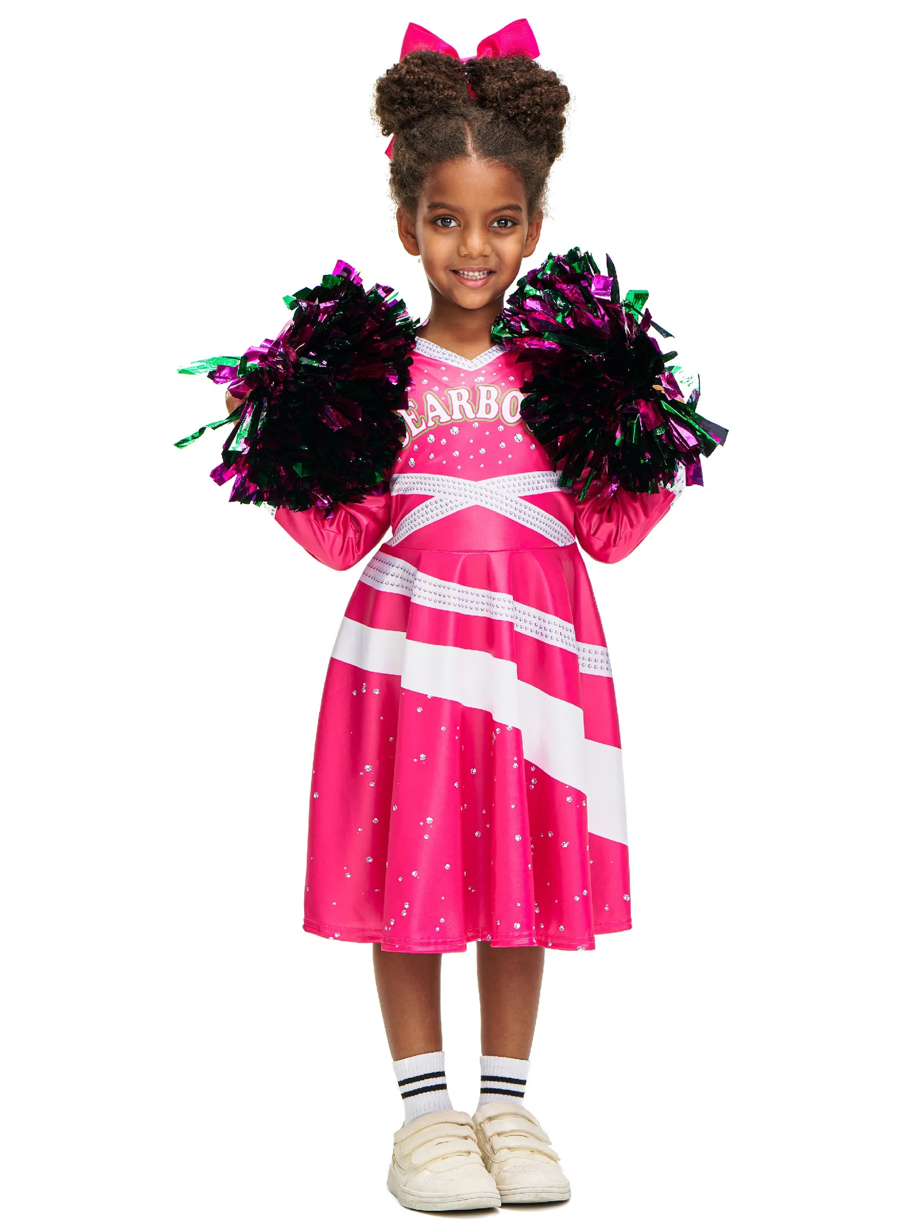 Girls Cheerleader Dress Pompoms Hairpin Set Halloween Costume